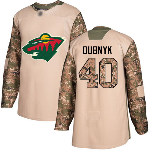 Men's Devan Dubnyk Authentic Camo Jersey: Hockey #40 Minnesota Wild Veterans Day Practice