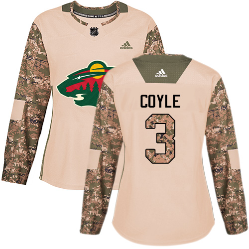 Adidas Women's Charlie Coyle Authentic Camo Jersey: NHL #3 Minnesota Wild Veterans Day Practice