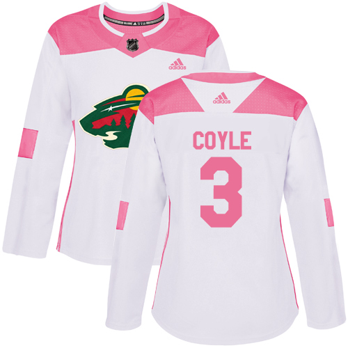 Adidas Women's Charlie Coyle Authentic White/Pink Jersey: NHL #3 Minnesota Wild Fashion