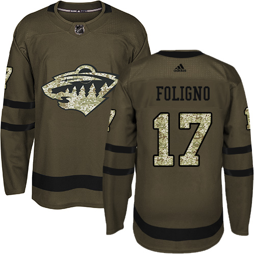 Men's Marcus Foligno Authentic Green Jersey: Hockey #17 Minnesota Wild Salute to Service
