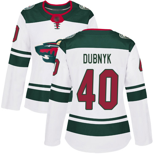 Women's Devan Dubnyk Authentic White Away Jersey: Hockey #40 Minnesota Wild