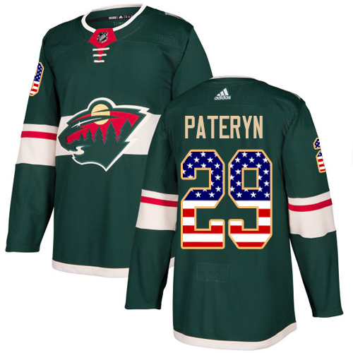 Men's Greg Pateryn Authentic Green Jersey: Hockey #29 Minnesota Wild USA Flag Fashion