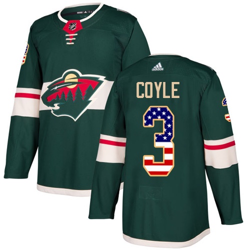 Adidas Men's Charlie Coyle Authentic Green Jersey: NHL #3 Minnesota Wild USA Flag Fashion