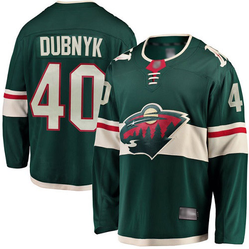 Fanatics Branded Men's Devan Dubnyk Breakaway Green Home Jersey: Hockey #40 Minnesota Wild